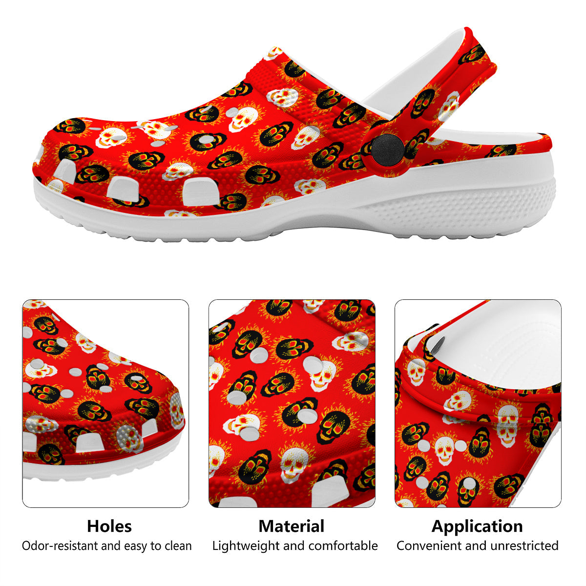 Skull Burning Print Pattern Clog-grizzshop