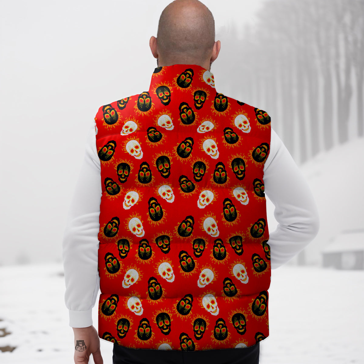 Skull Burning Print Pattern Down Vest-grizzshop