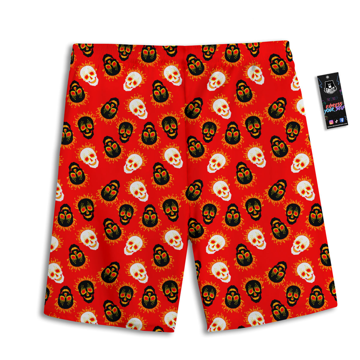 Skull Burning Print Pattern Men's Athletic Shorts
