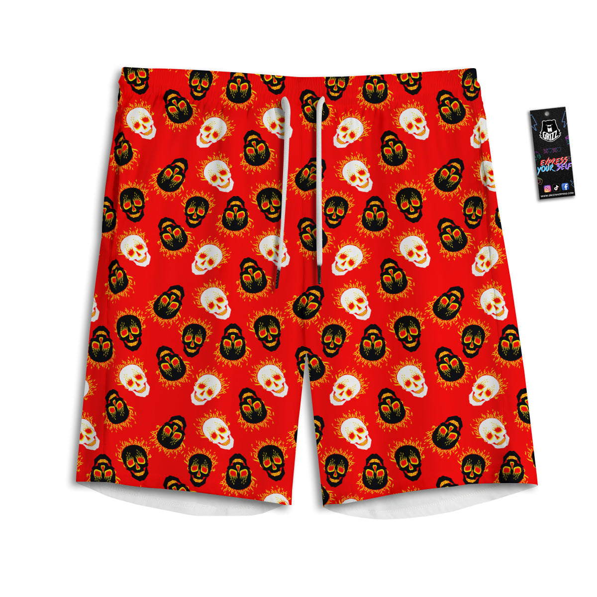 Skull Burning Print Pattern Men's Athletic Shorts