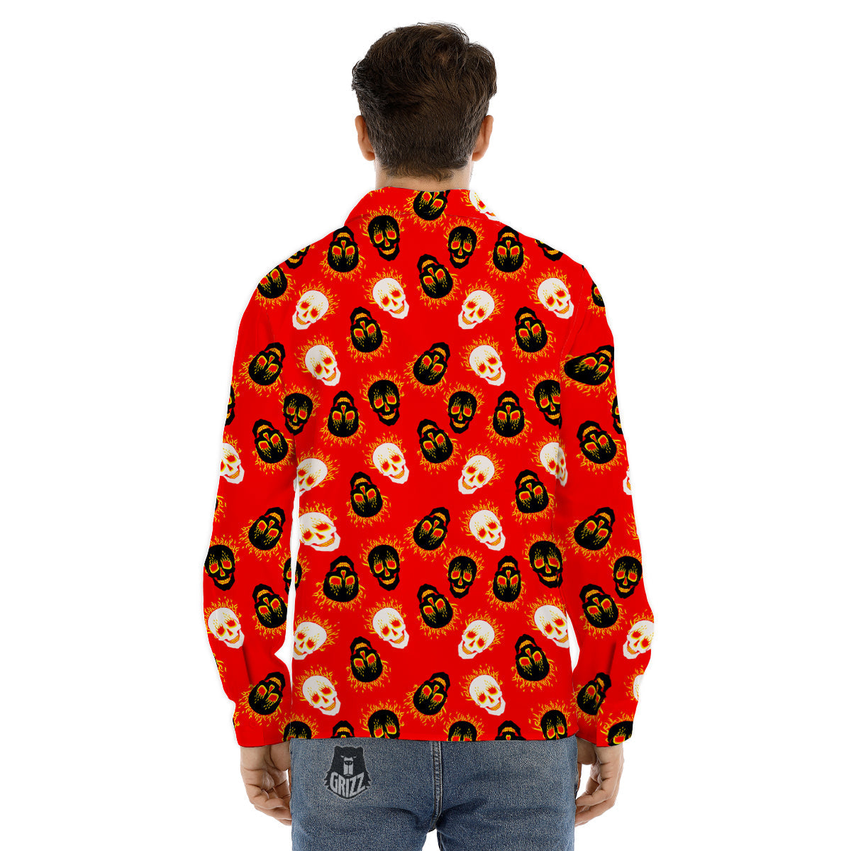Skull Burning Print Pattern Men's Dress Shirts-grizzshop