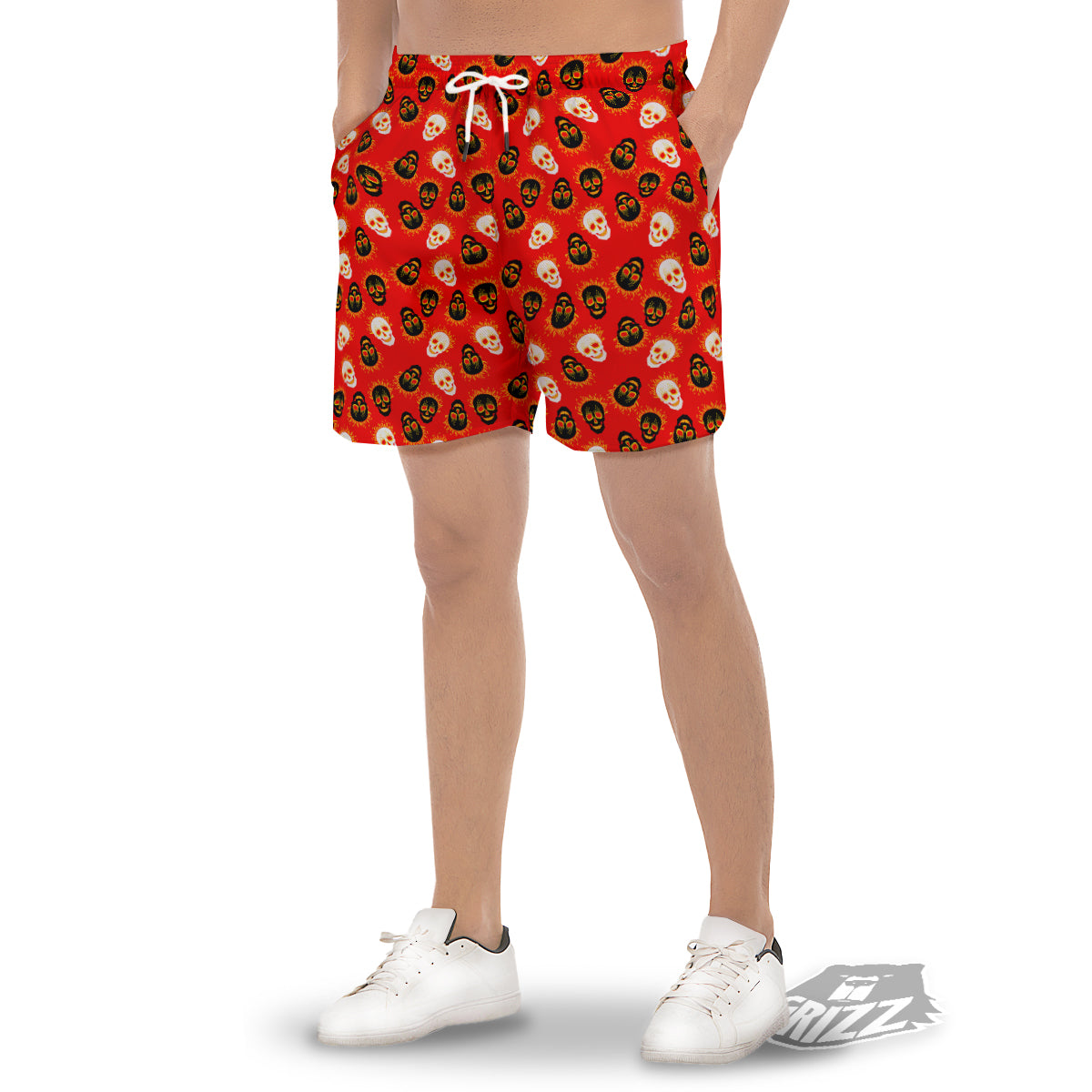 Skull Burning Print Pattern Men's Gym Shorts-grizzshop