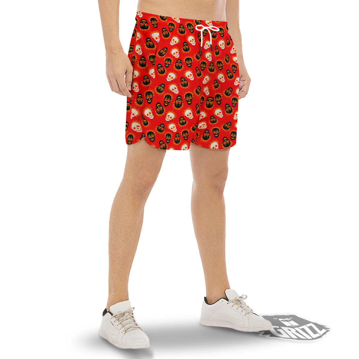 Skull Burning Print Pattern Men's Gym Shorts-grizzshop