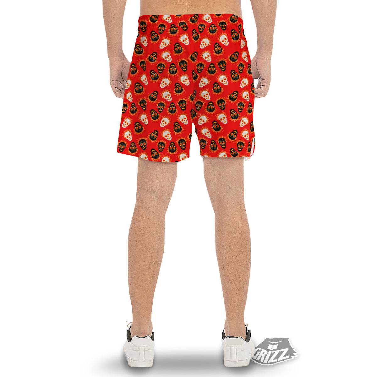 Skull Burning Print Pattern Men's Gym Shorts-grizzshop