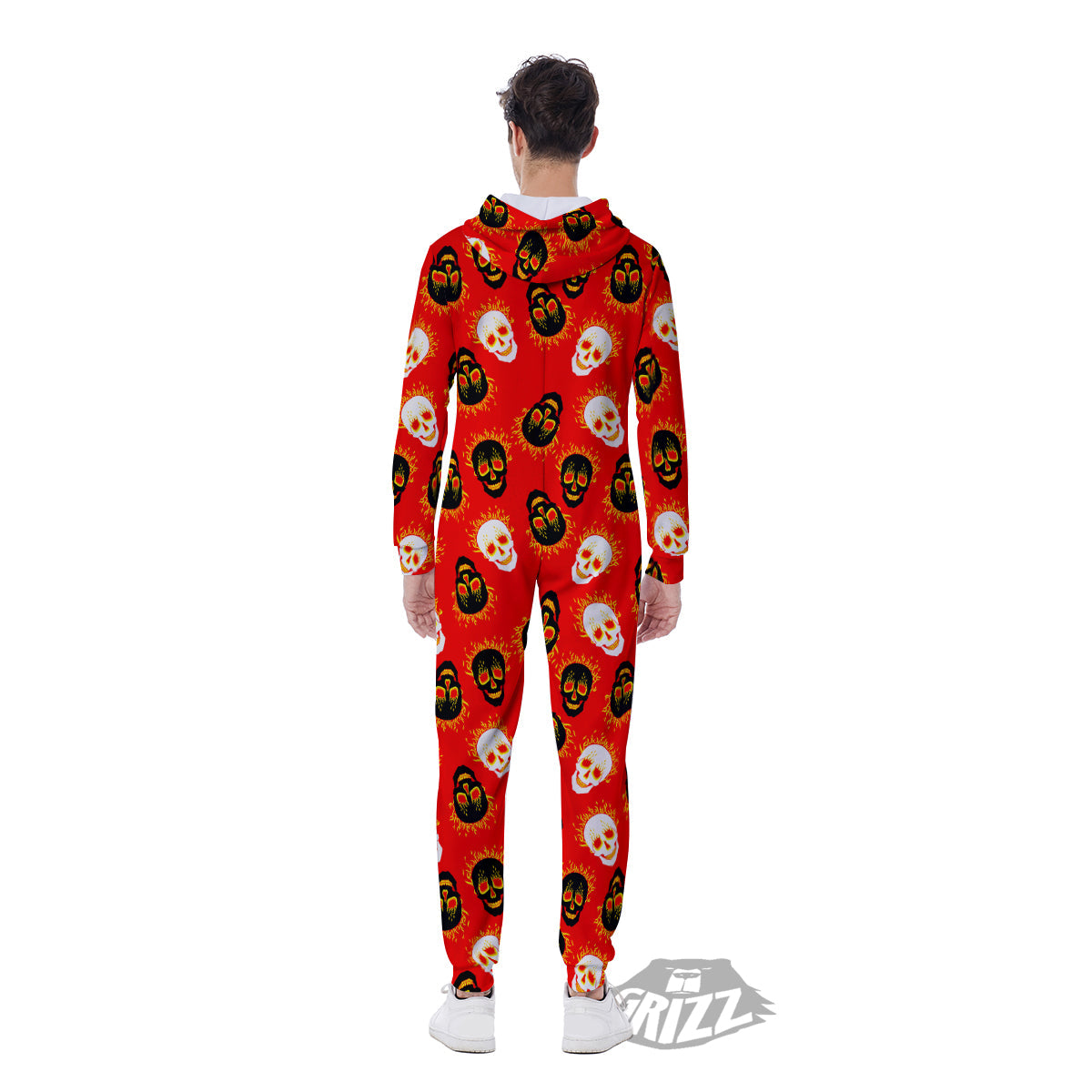 Skull Burning Print Pattern Men's Jumpsuit-grizzshop