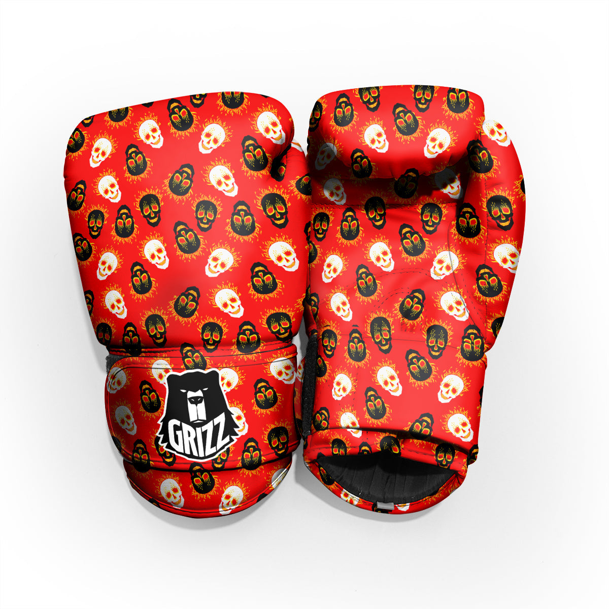 Skull Burning Print Pattern Sparring Gloves-grizzshop