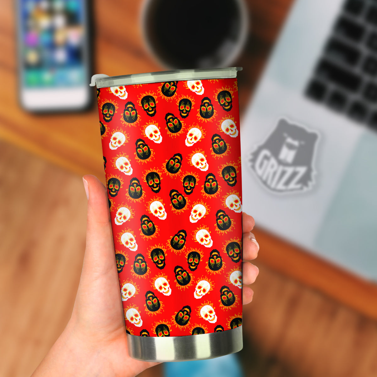 Skull Burning Print Pattern Tumbler-grizzshop