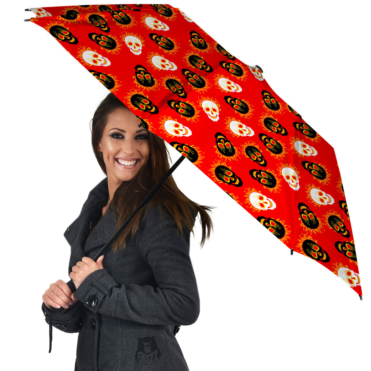 Skull Burning Print Pattern Umbrella-grizzshop
