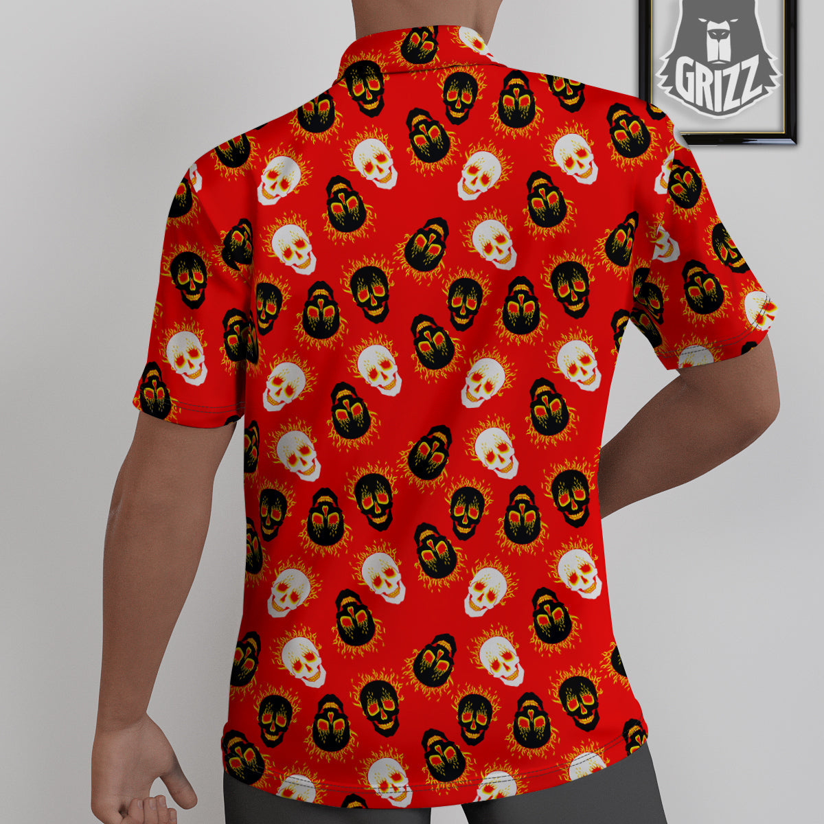 Skull Burning Print Pattern Untucked Shirts-grizzshop