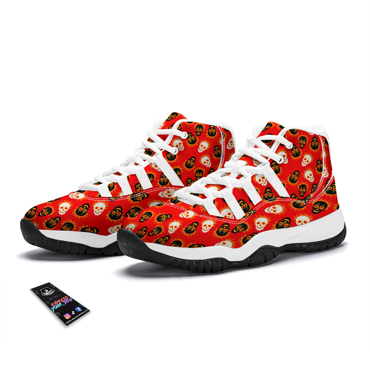 Skull Burning Print Pattern White Bball Shoes-grizzshop