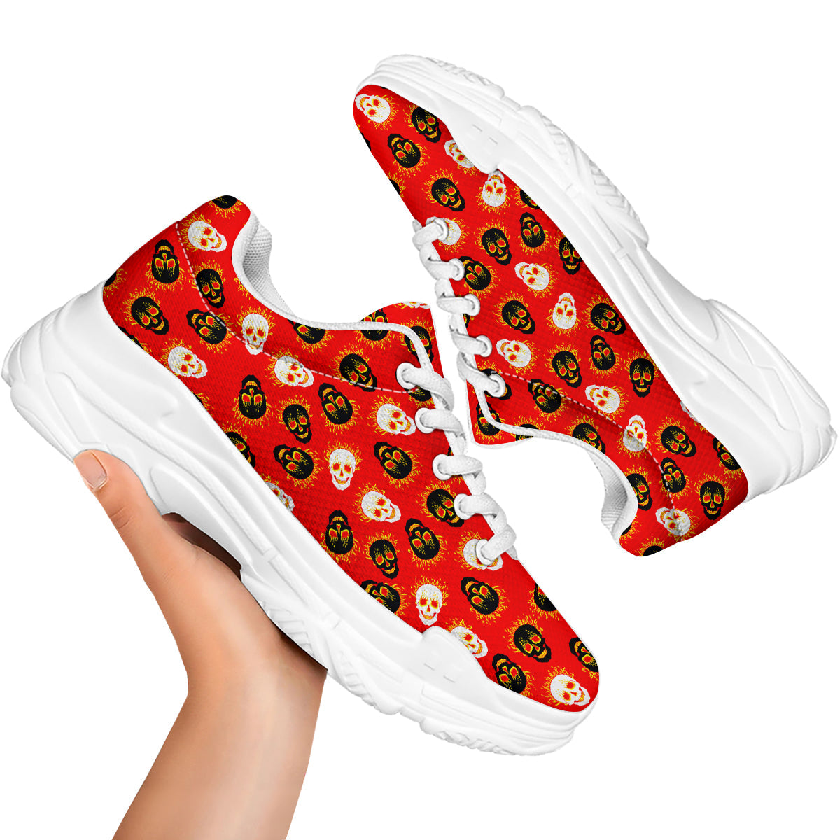 Skull Burning Print Pattern White Chunky Shoes-grizzshop