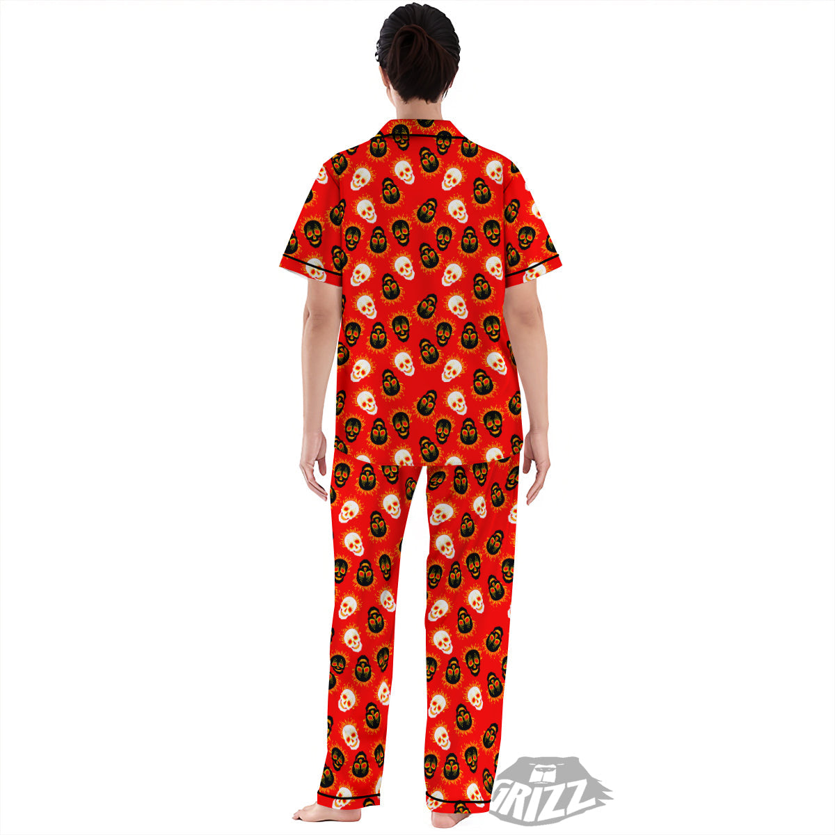 Skull Burning Print Pattern Women's Pajamas Set-grizzshop