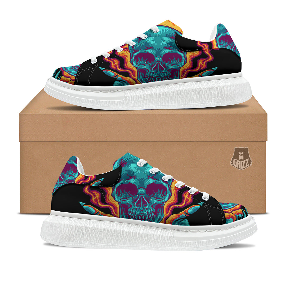 Skull Burning Print Platform Shoes-grizzshop