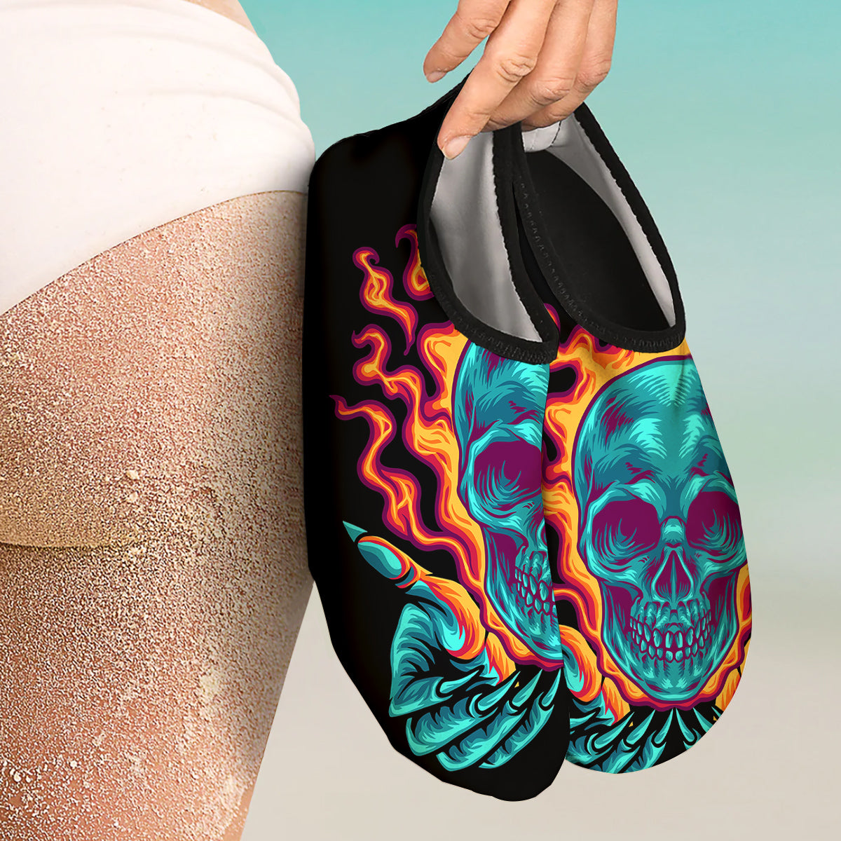 Skull Burning Print Water Shoes-grizzshop