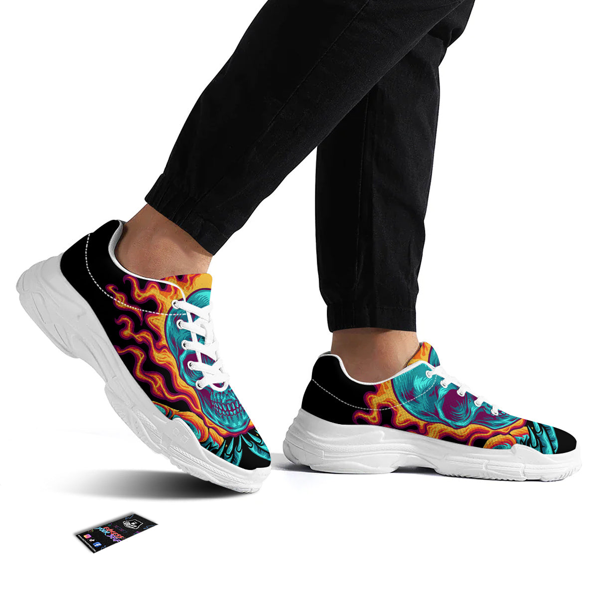 Skull Burning Print White Chunky Shoes-grizzshop