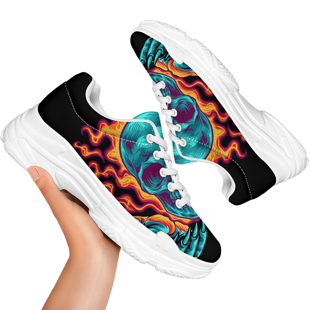 Skull Burning Print White Chunky Shoes-grizzshop