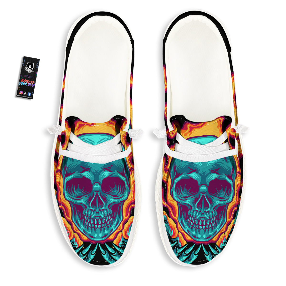 Skull Burning Print White Loafers-grizzshop