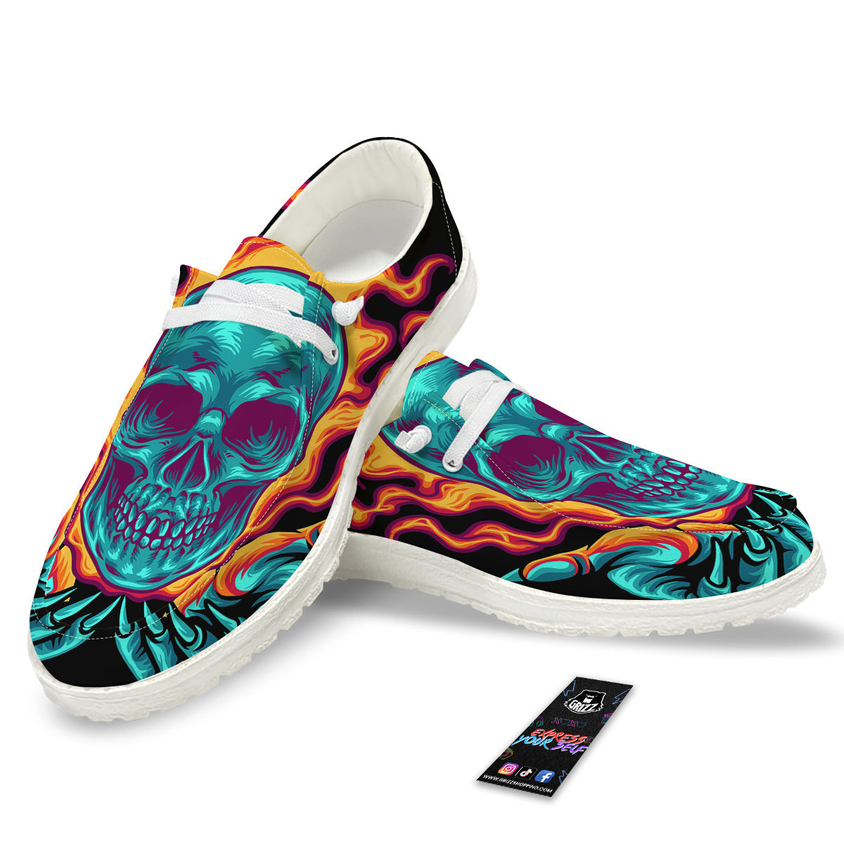 Skull Burning Print White Loafers-grizzshop