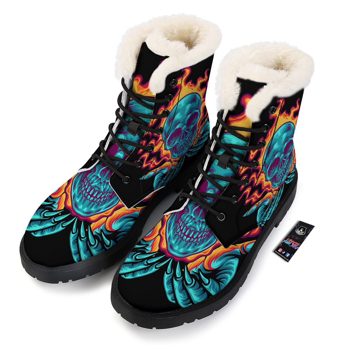 Skull Burning Print Winter Boots-grizzshop