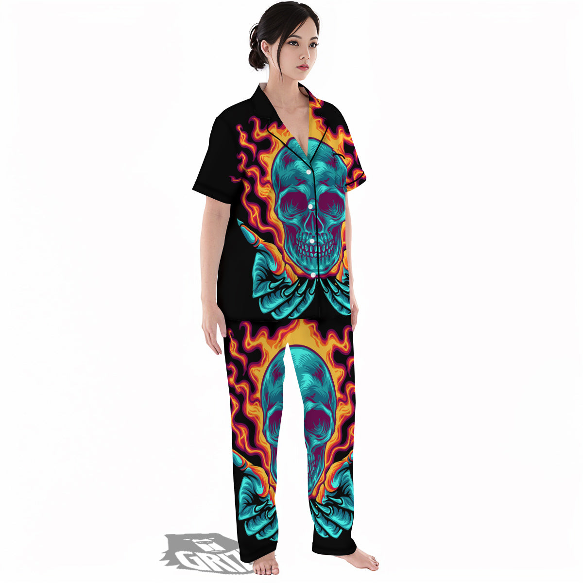 Skull Burning Print Women's Pajamas Set-grizzshop