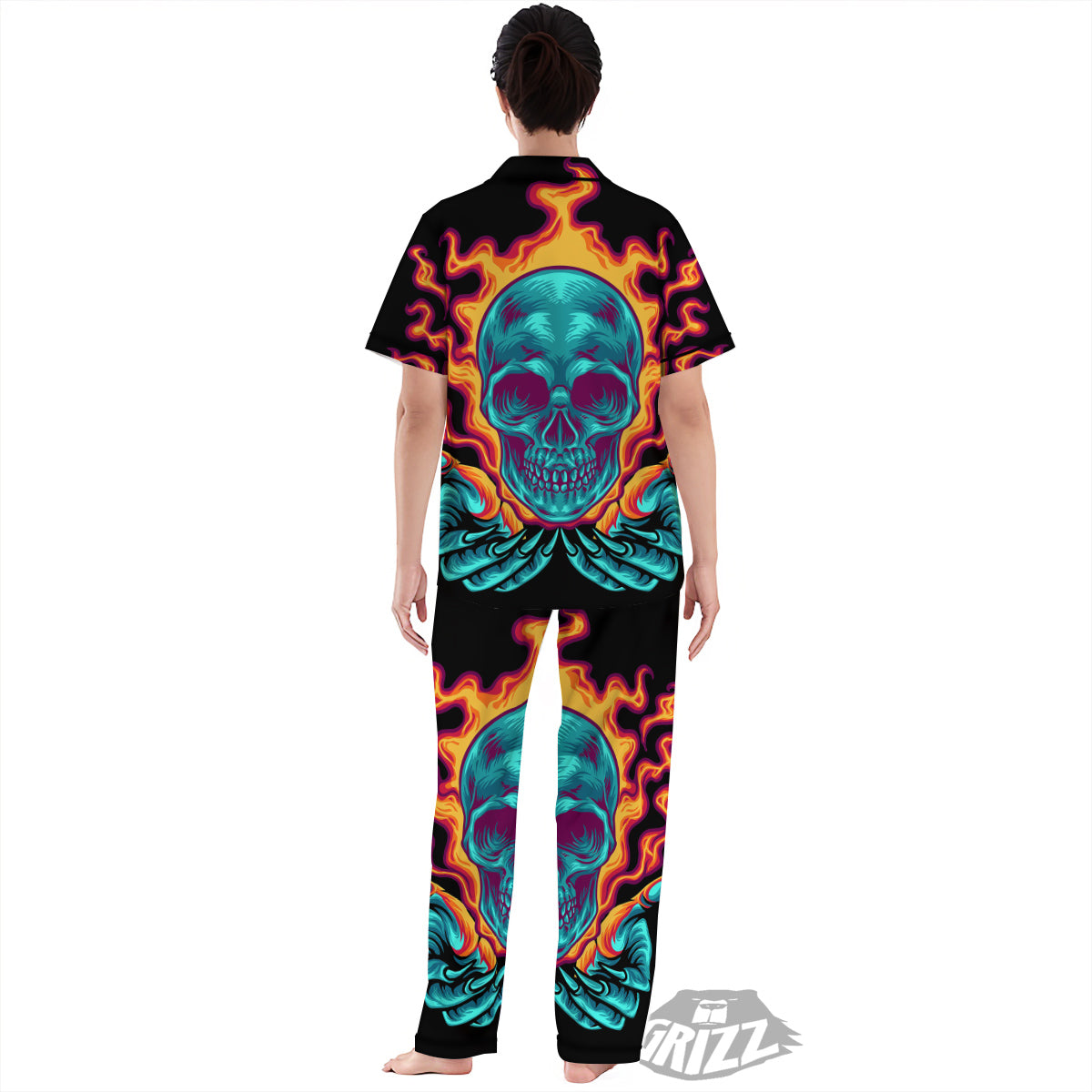 Skull Burning Print Women's Pajamas Set-grizzshop