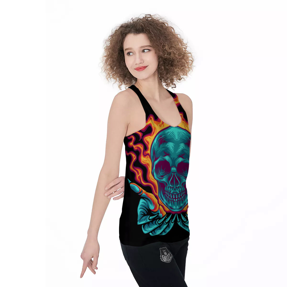 Skull Burning Print Women's Racerback Tank Top-grizzshop