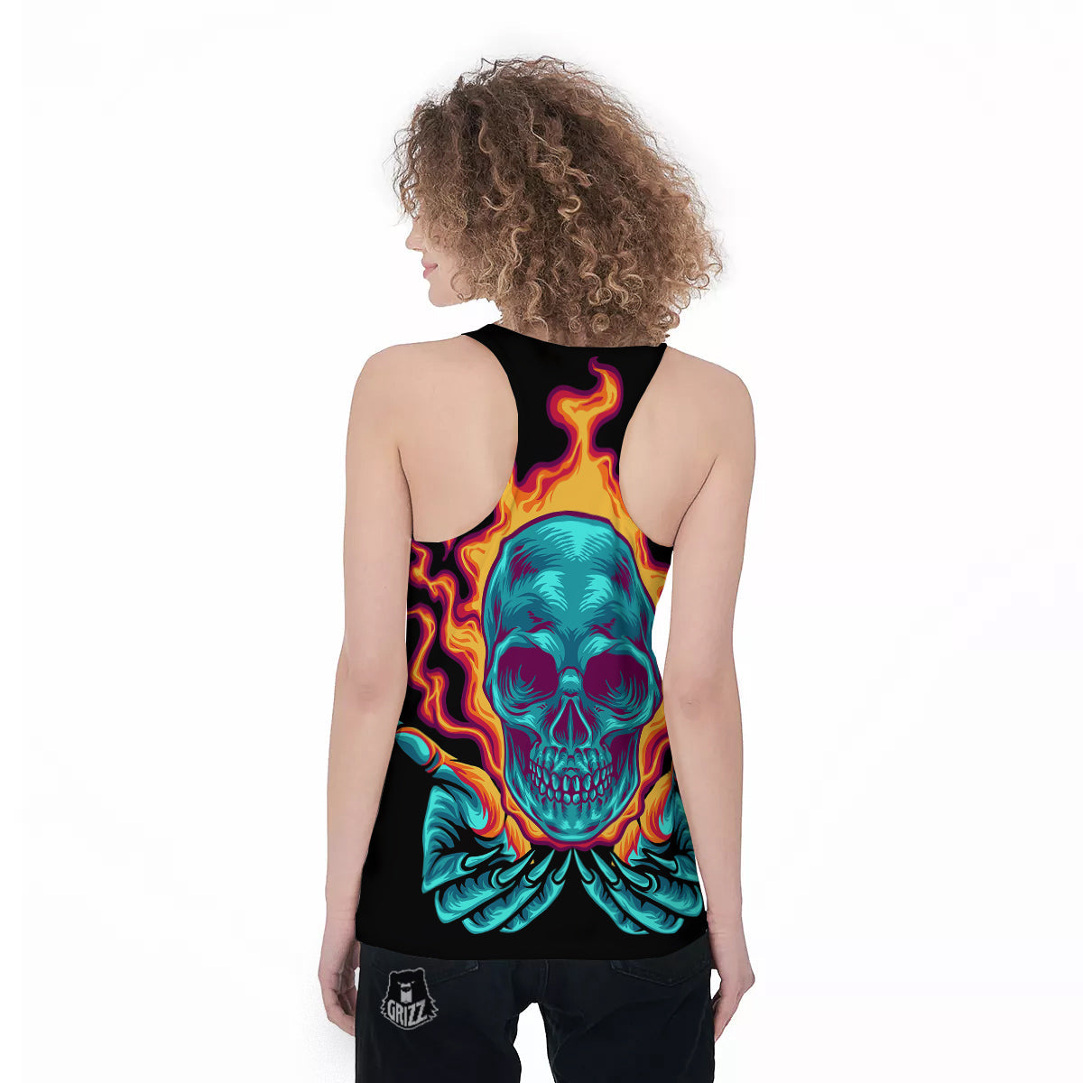 Skull Burning Print Women's Racerback Tank Top-grizzshop