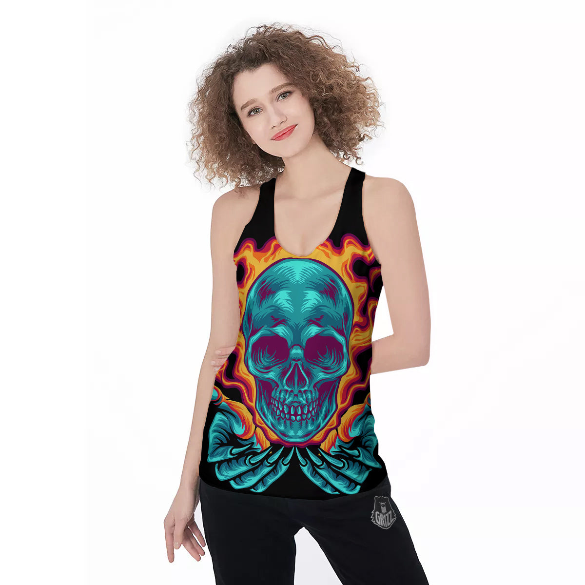 Skull Burning Print Women's Racerback Tank Top-grizzshop