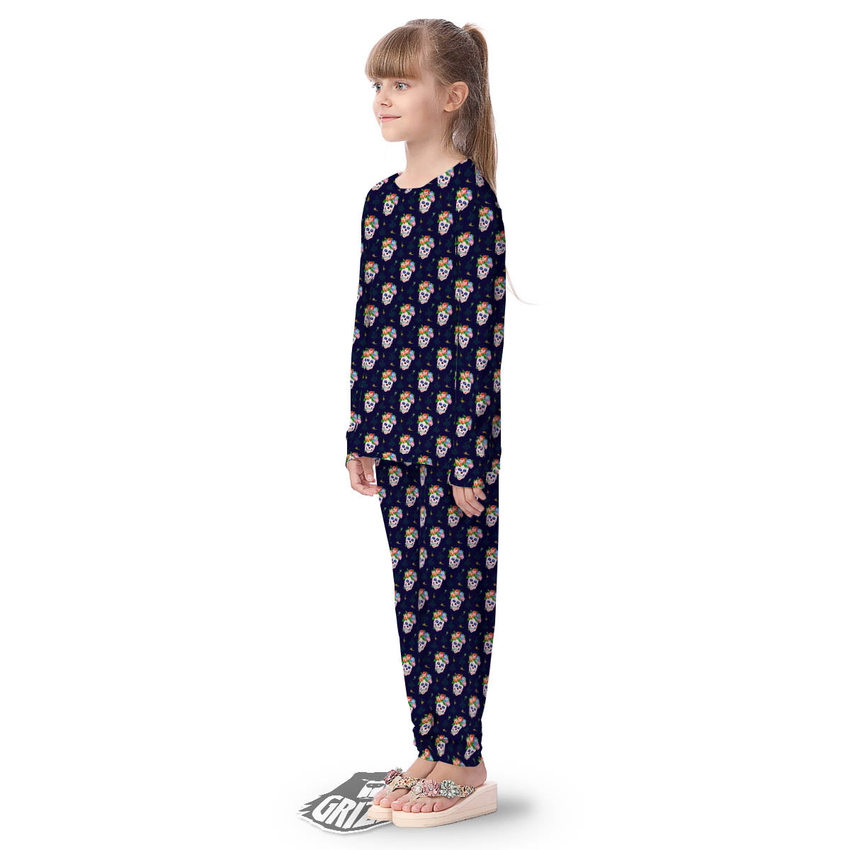 Skull Calavera Girl Print Pattern Kid's Pajamas-grizzshop