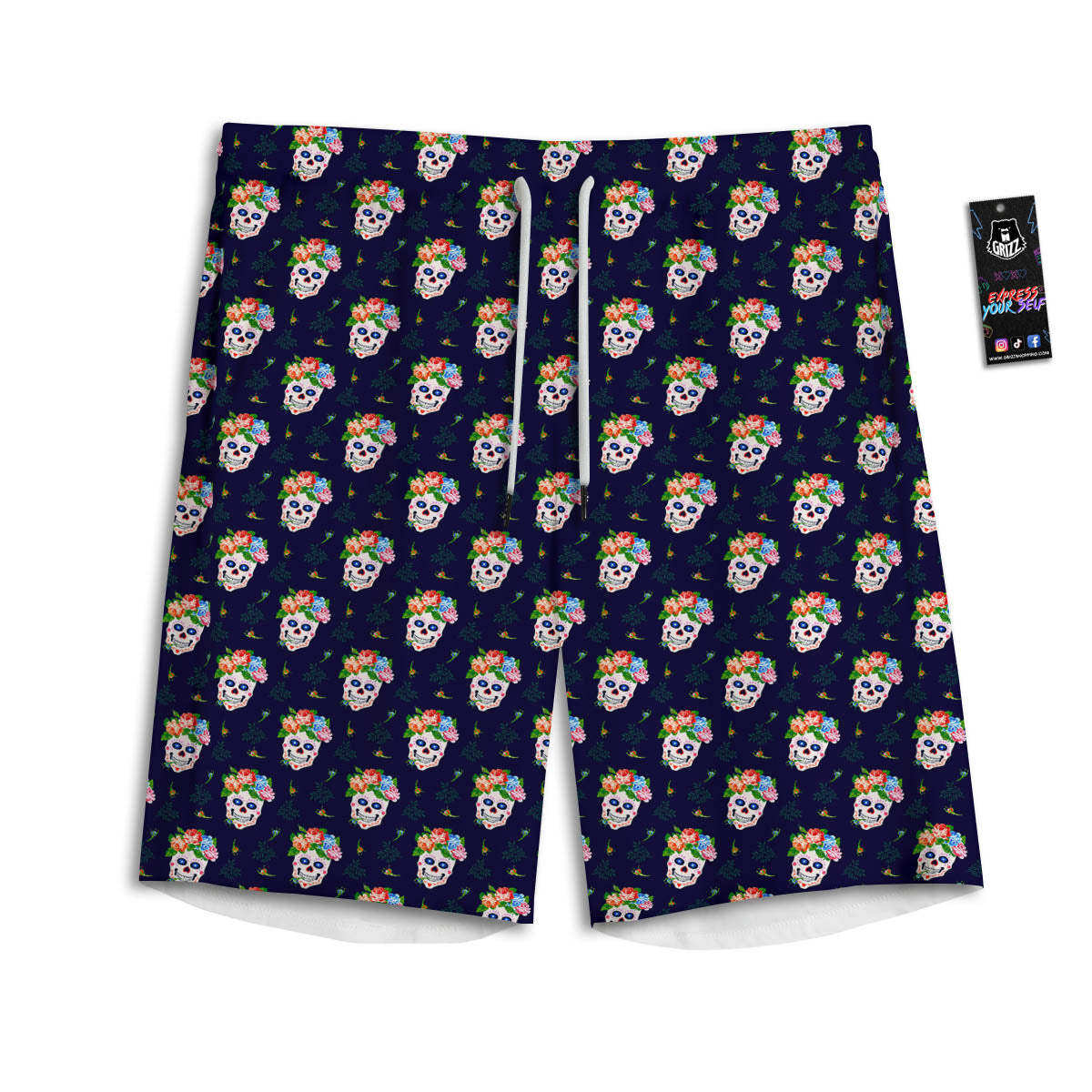 Skull Calavera Girl Print Pattern Men's Athletic Shorts