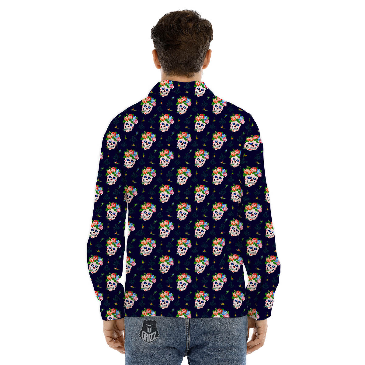 Skull Calavera Girl Print Pattern Men's Dress Shirts-grizzshop