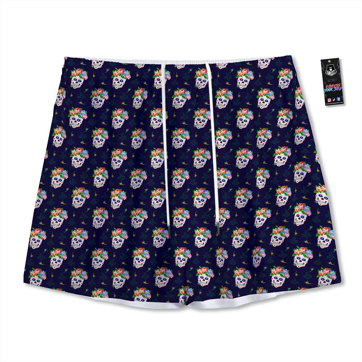 Samurai Demon Print Mesh Shorts