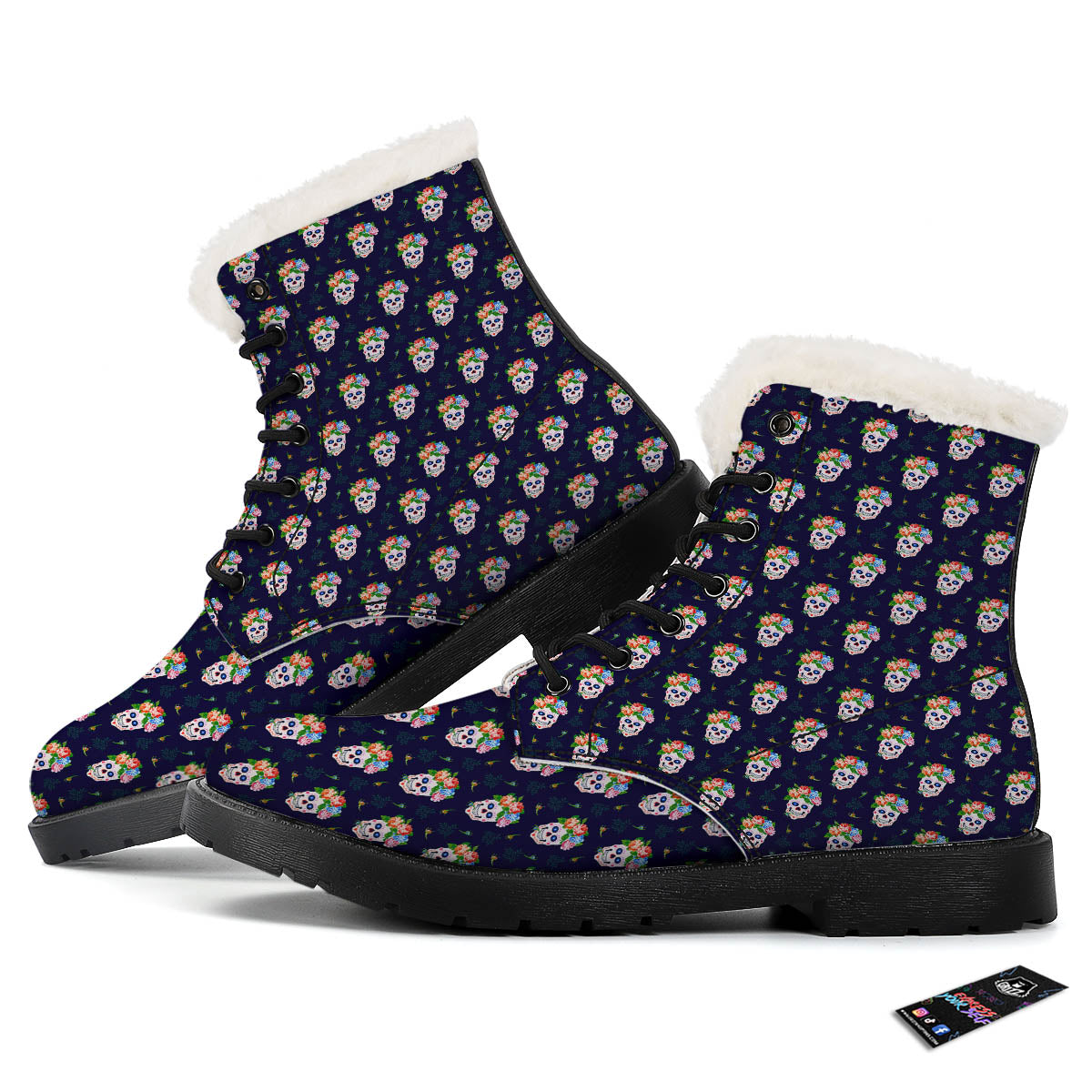 Skull Calavera Girl Print Pattern Winter Boots-grizzshop