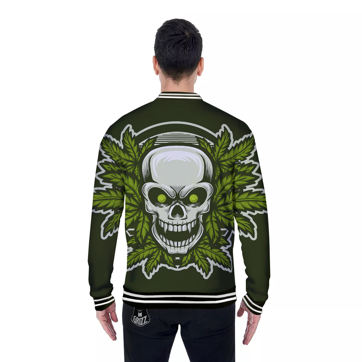 Skull Cannabis Print Baseball Jacket-grizzshop