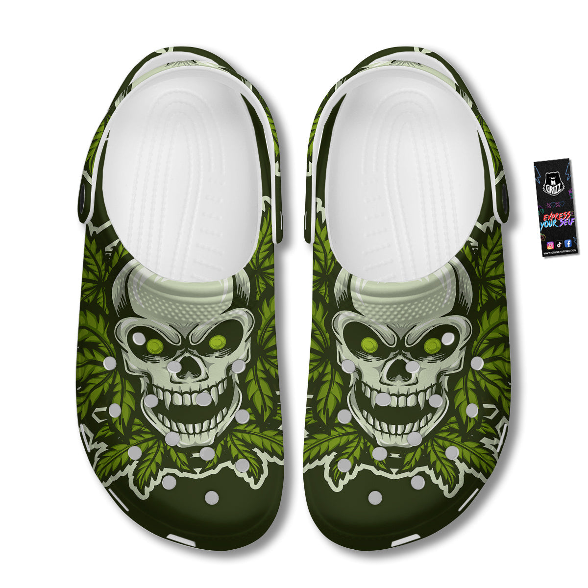 Skull Cannabis Print Clog-grizzshop
