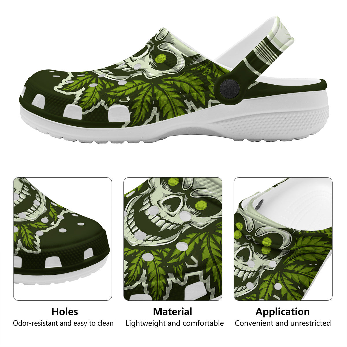 Skull Cannabis Print Clog-grizzshop