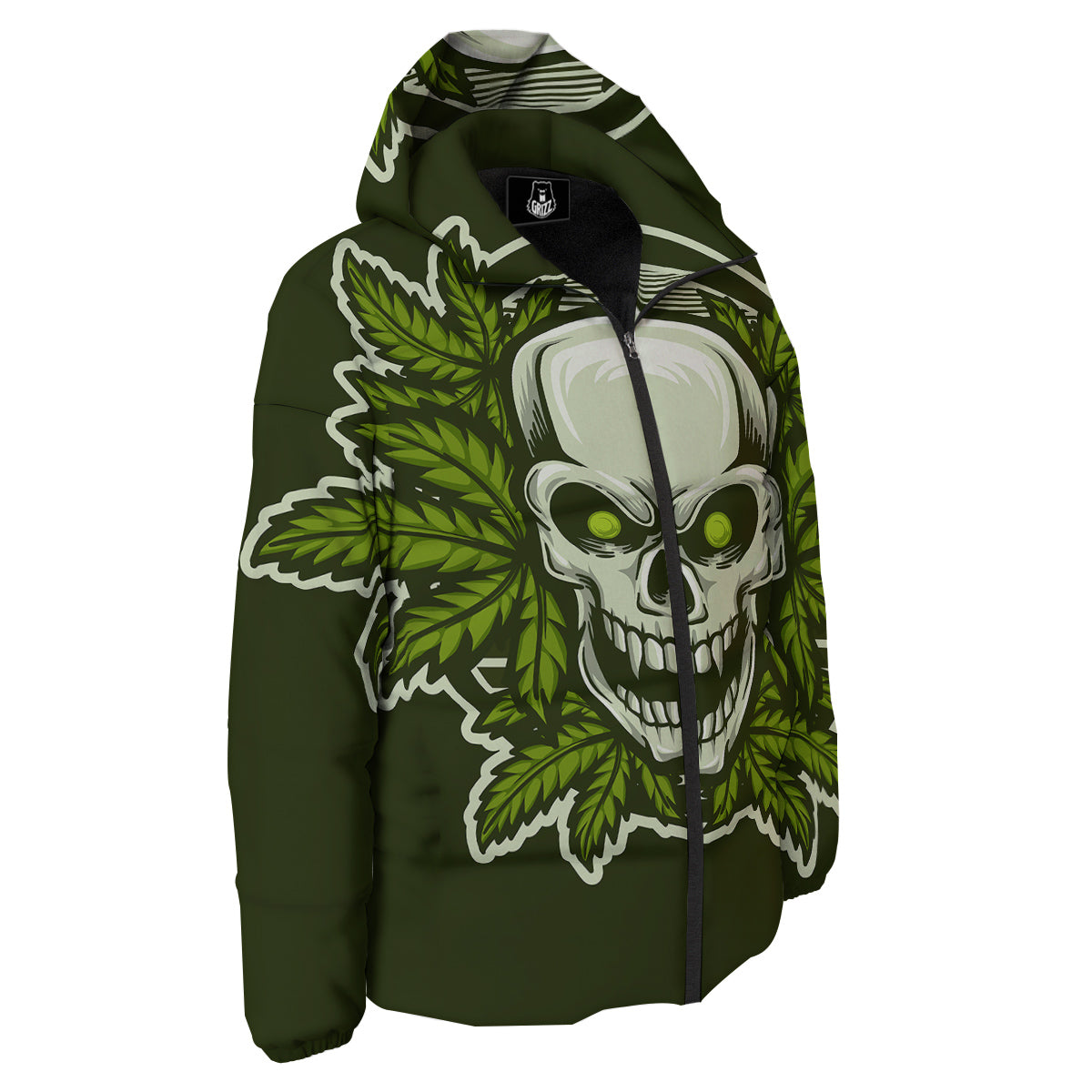 Skull Cannabis Print Down Jacket-grizzshop