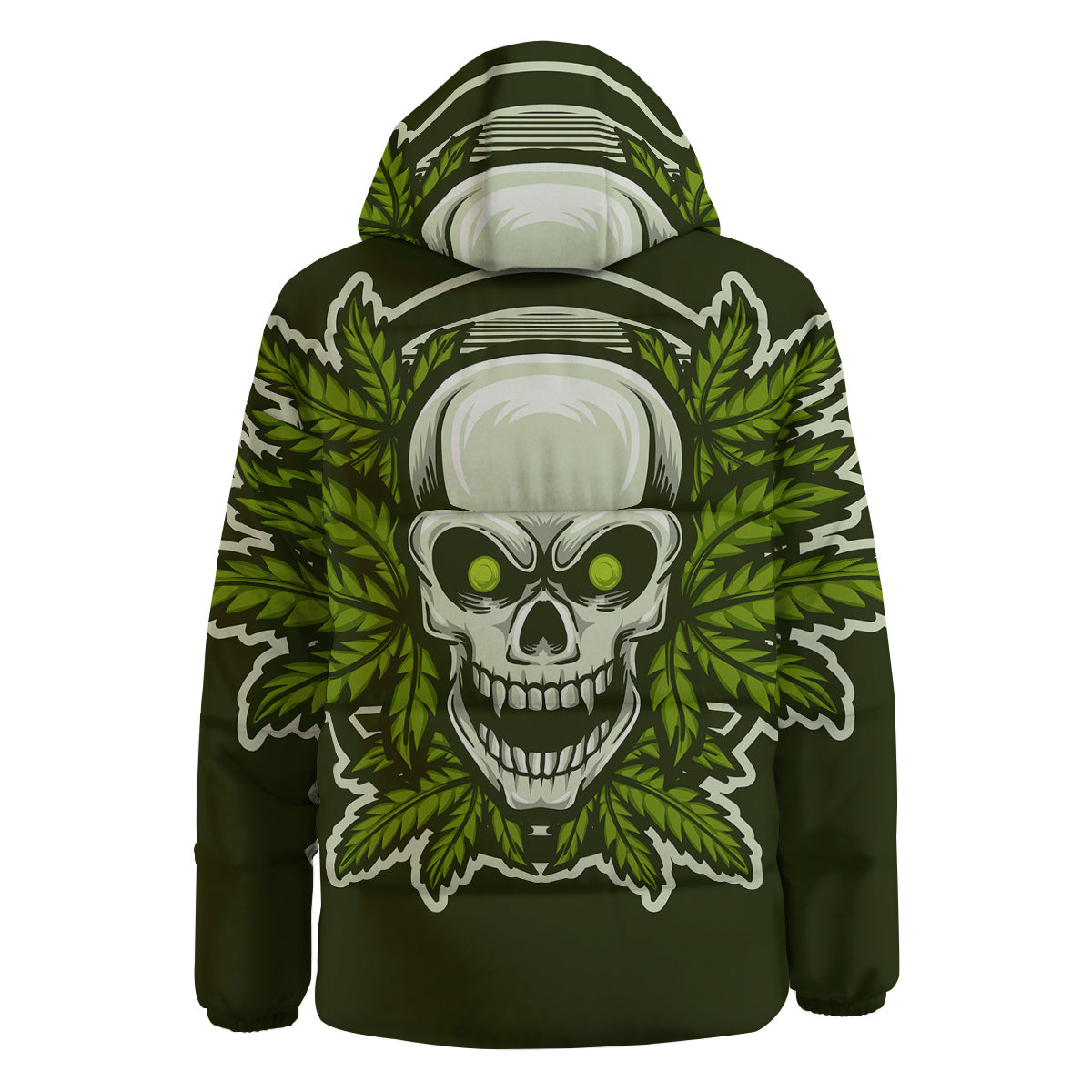Skull Cannabis Print Down Jacket-grizzshop