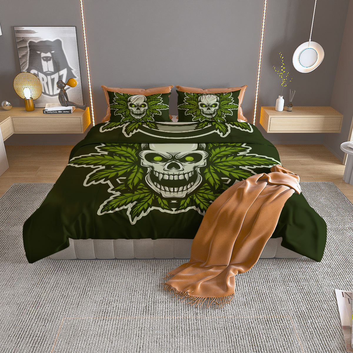 Samurai Ghost Mask Print Pattern Duvet Cover Bedding Set