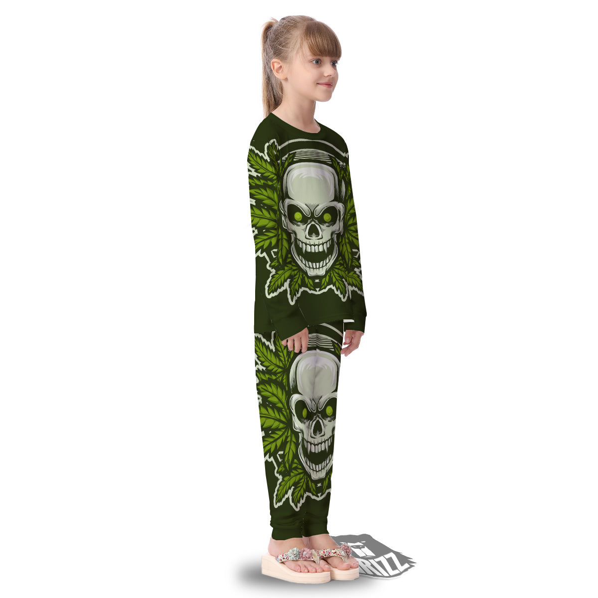 Skull Cannabis Print Kid's Pajamas-grizzshop
