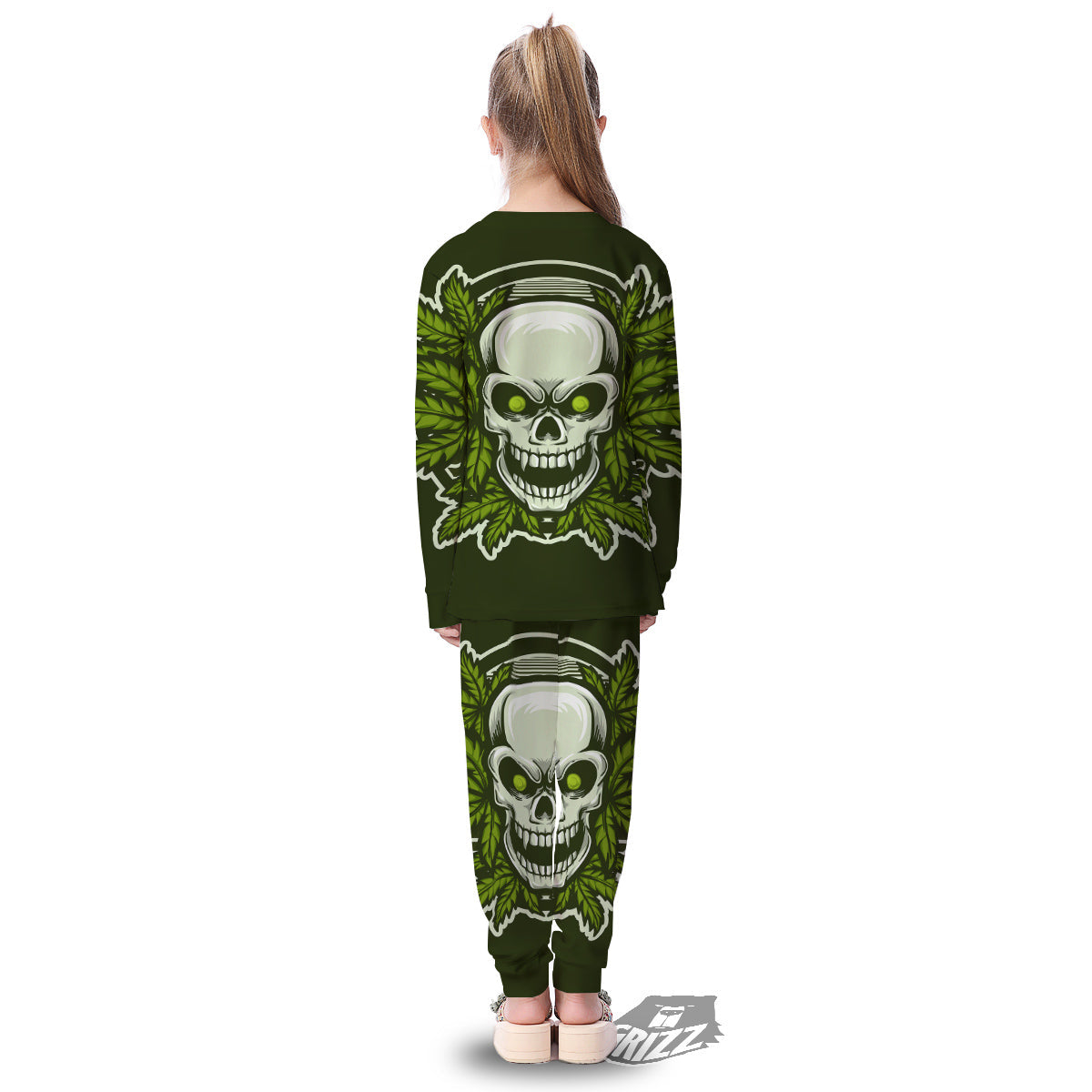 Skull Cannabis Print Kid's Pajamas-grizzshop