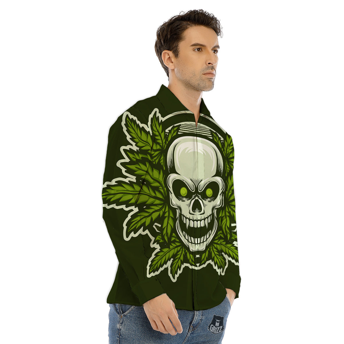 Skull Cannabis Print Men's Dress Shirts-grizzshop