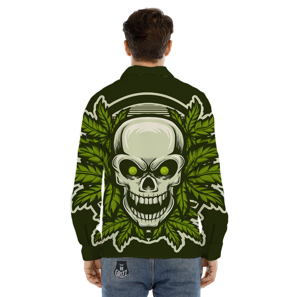 Skull Cannabis Print Men's Dress Shirts-grizzshop