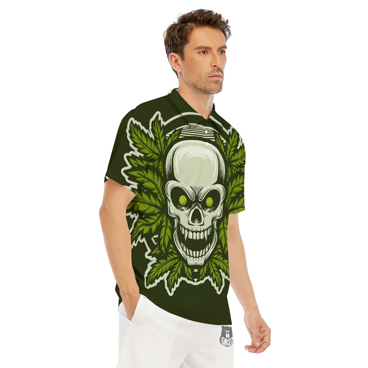 Skull Cannabis Print Men's Golf Shirts-grizzshop