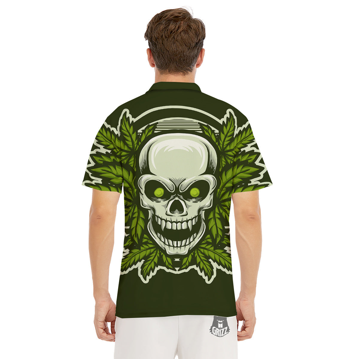 Skull Cannabis Print Men's Golf Shirts-grizzshop