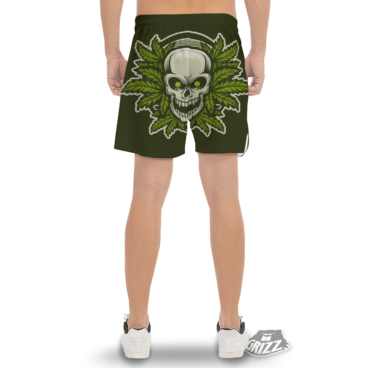 Skull Cannabis Print Men's Gym Shorts-grizzshop