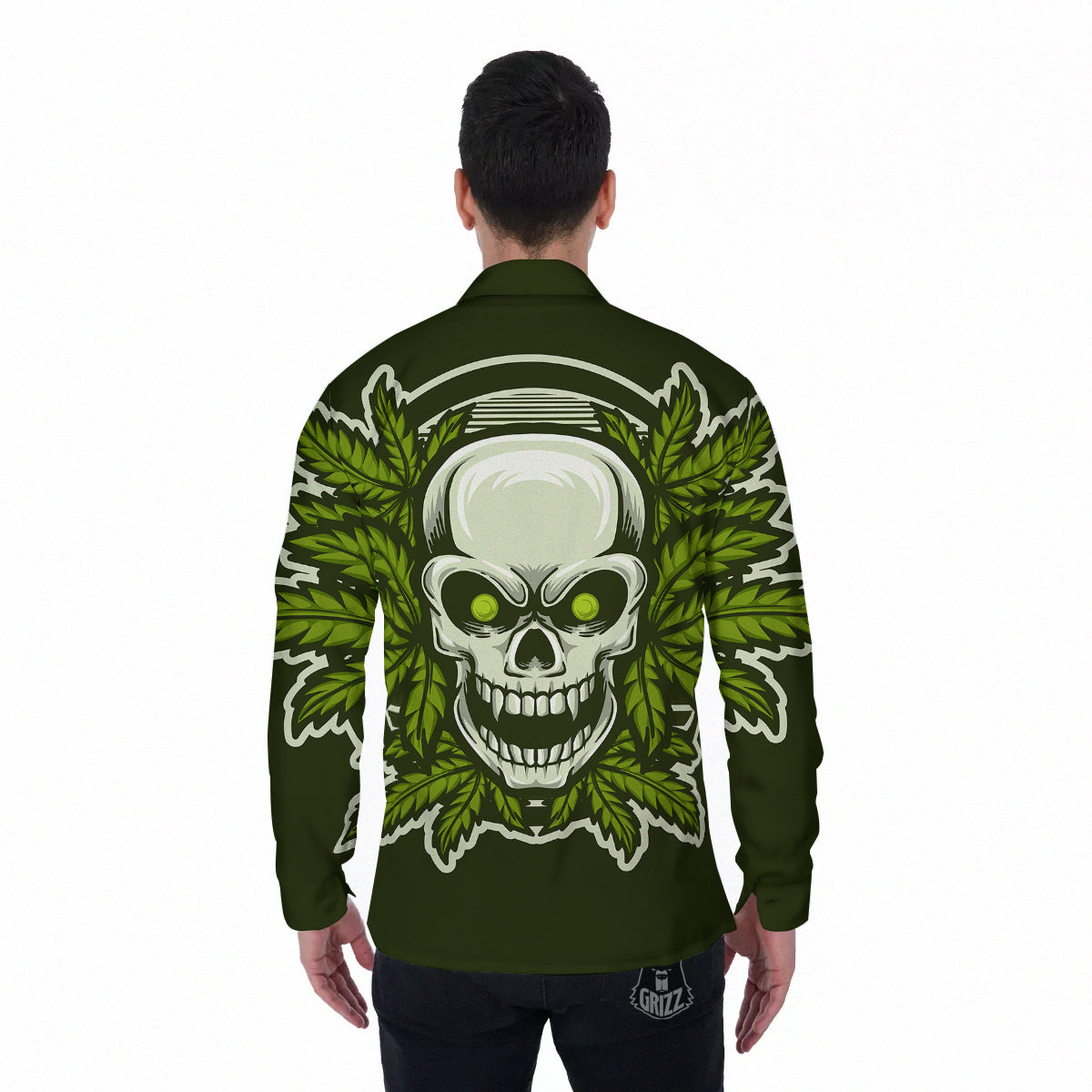 Skull Cannabis Print Men's Long Sleeve Shirts-grizzshop