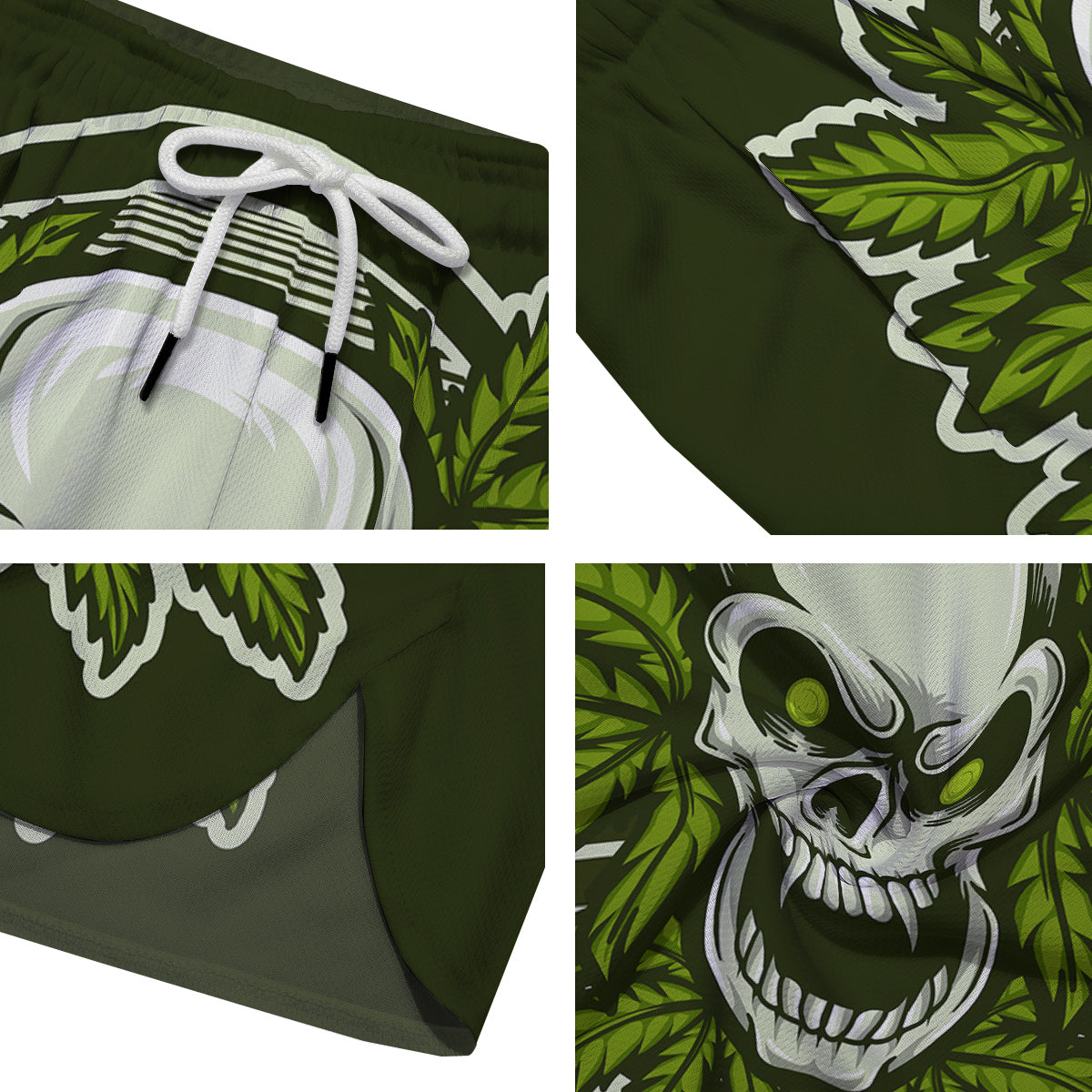 Skull Cannabis Print Men's Running Shorts-grizzshop