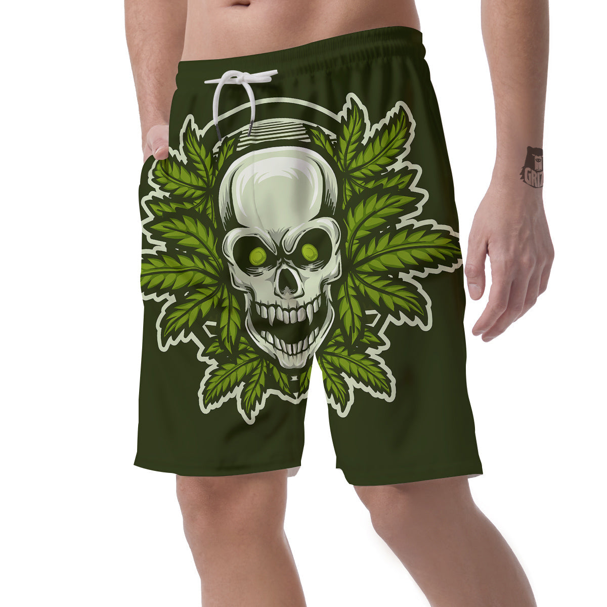 Skull Cannabis Print Men's Shorts-grizzshop