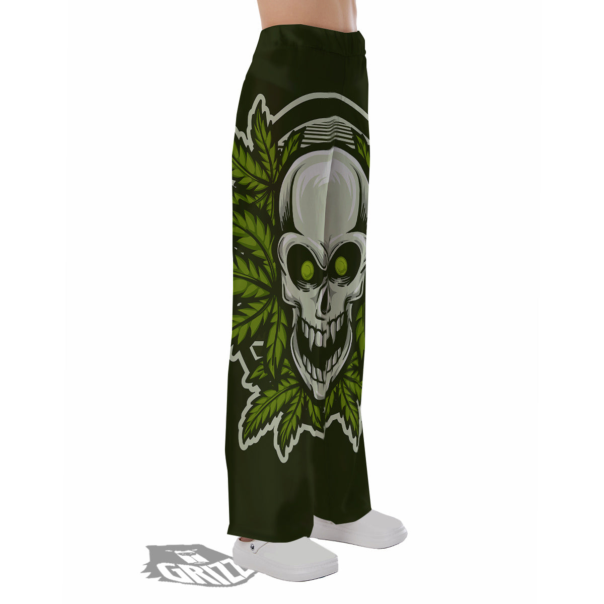 Skull Cannabis Print Pajama Pants-grizzshop